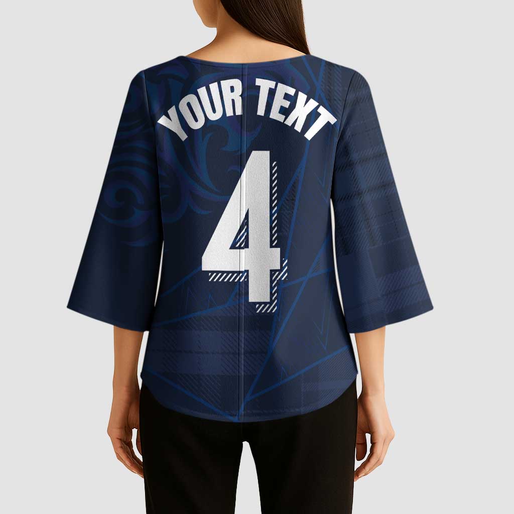 Custom Scotland National Football Kimono Sleeve Blouse Tartan Patchwork and Sport Lion - Wonder Print Shop