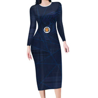 Custom Scotland National Football Long Sleeve Bodycon Dress Tartan Patchwork and Sport Lion - Wonder Print Shop