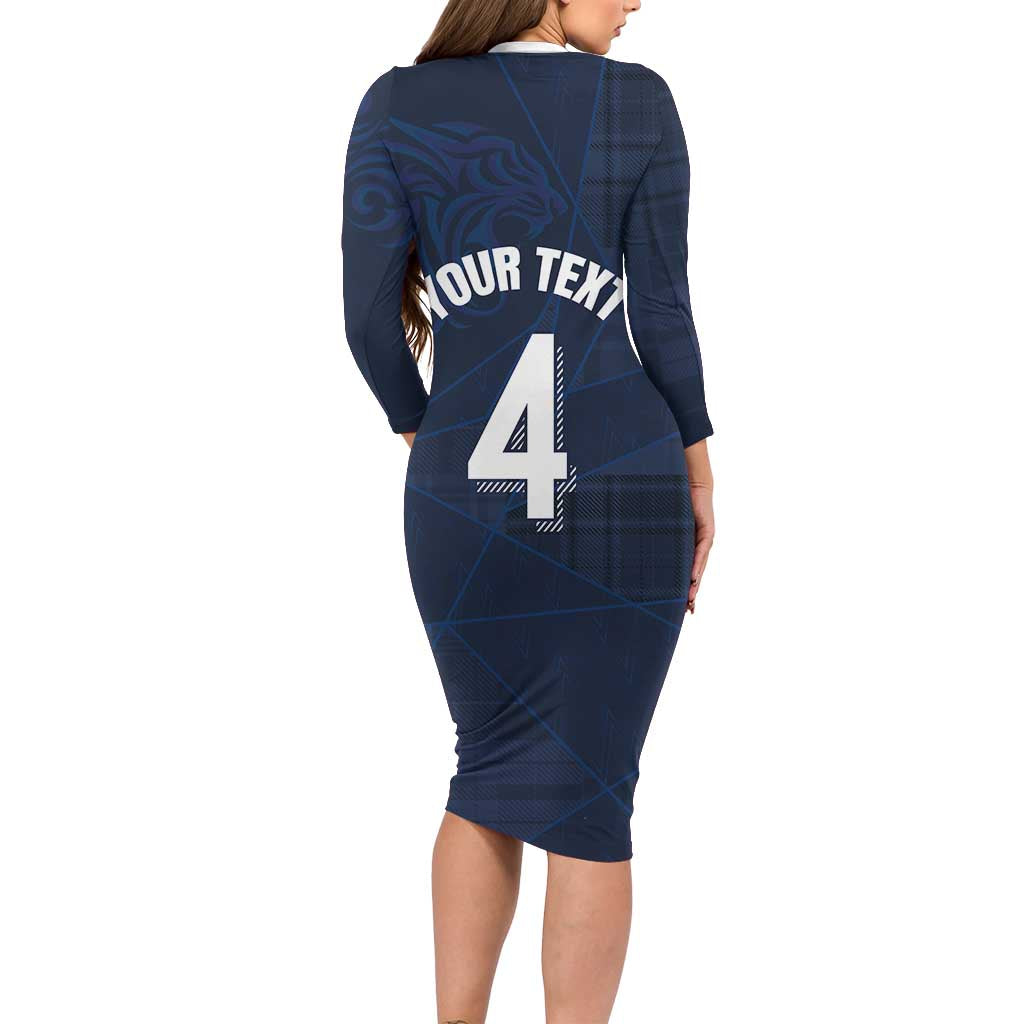 Custom Scotland National Football Long Sleeve Bodycon Dress Tartan Patchwork and Sport Lion - Wonder Print Shop
