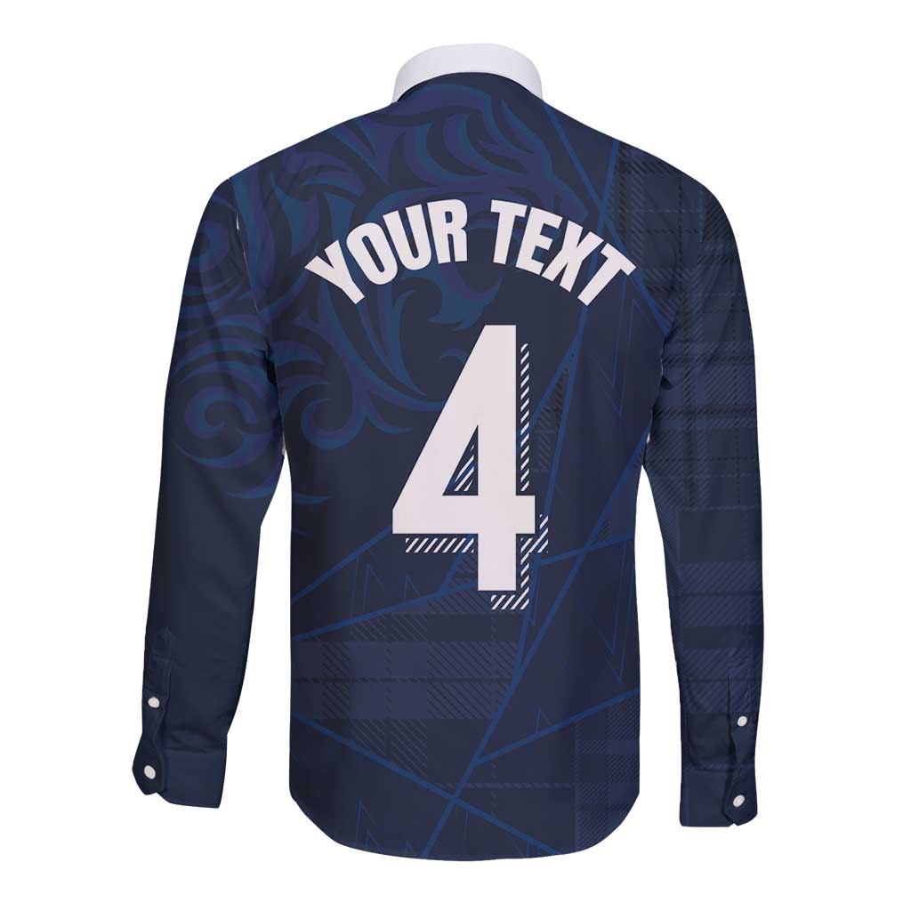 Custom Scotland National Football Long Sleeve Button Shirt Tartan Patchwork and Sport Lion - Wonder Print Shop