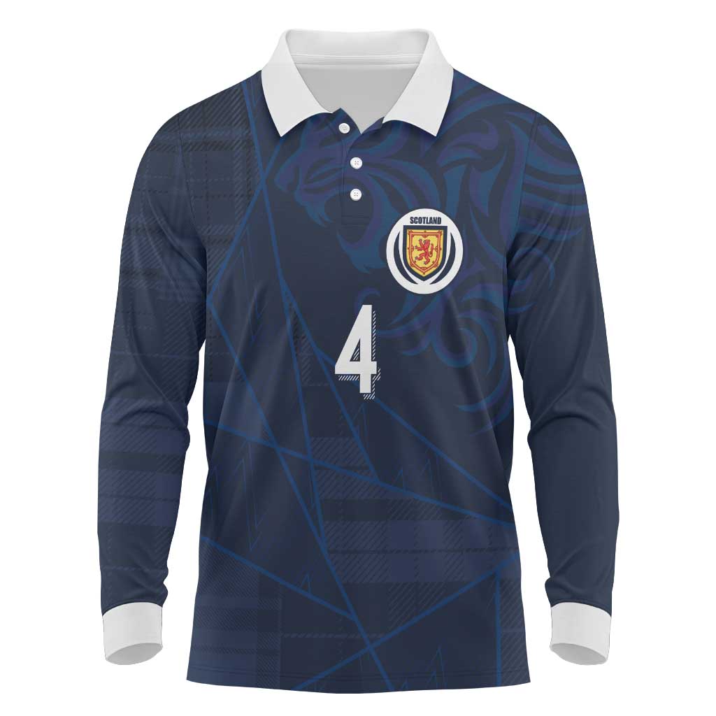 Custom Scotland National Football Long Sleeve Polo Shirt Tartan Patchwork and Sport Lion - Wonder Print Shop