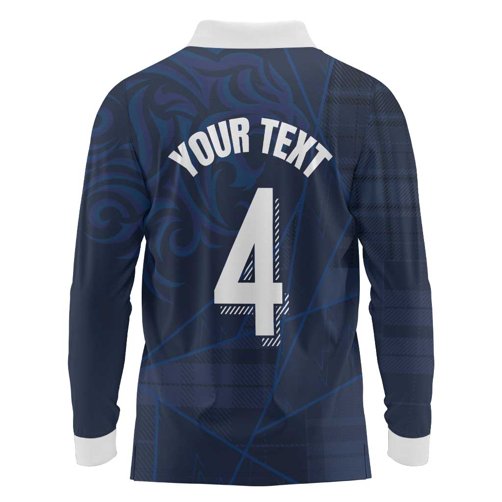 Custom Scotland National Football Long Sleeve Polo Shirt Tartan Patchwork and Sport Lion - Wonder Print Shop