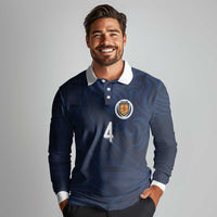 Custom Scotland National Football Long Sleeve Polo Shirt Tartan Patchwork and Sport Lion - Wonder Print Shop