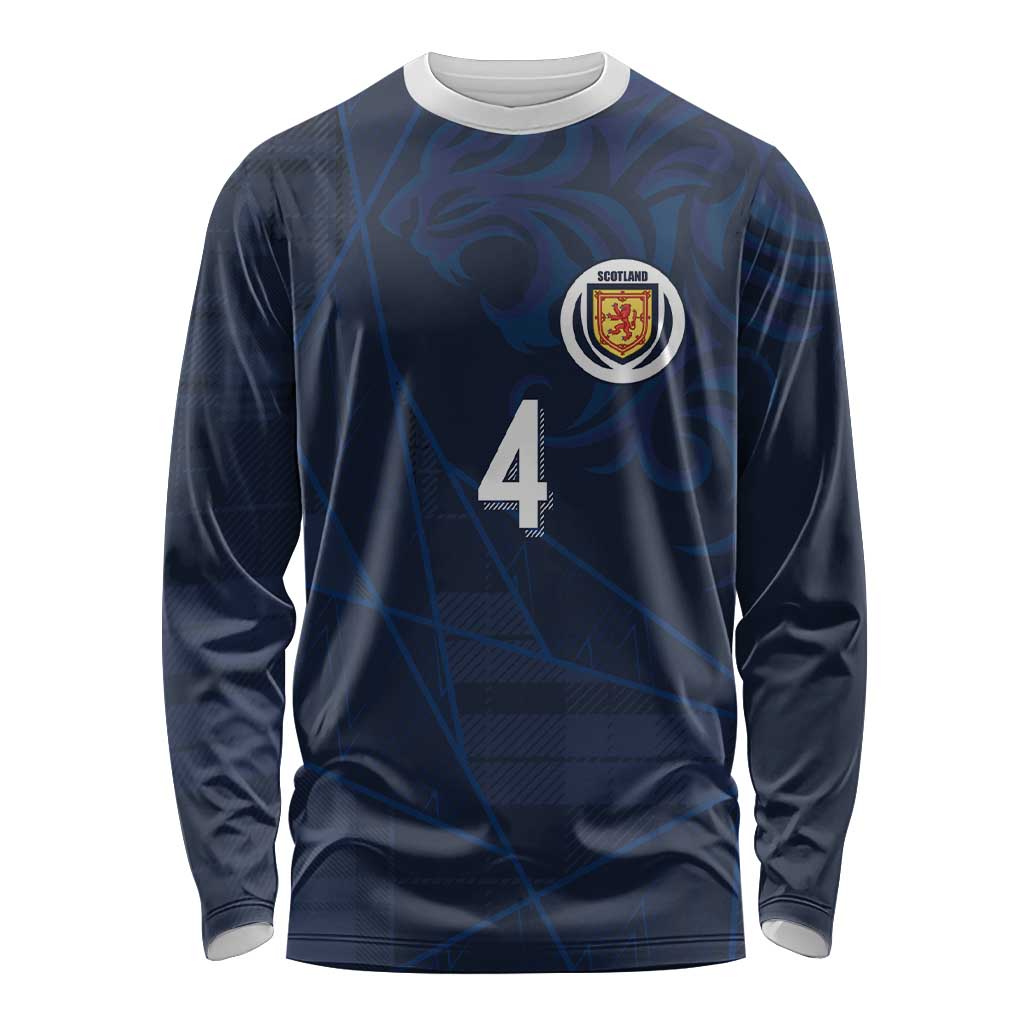 Custom Scotland National Football Long Sleeve Shirt Tartan Patchwork and Sport Lion - Wonder Print Shop