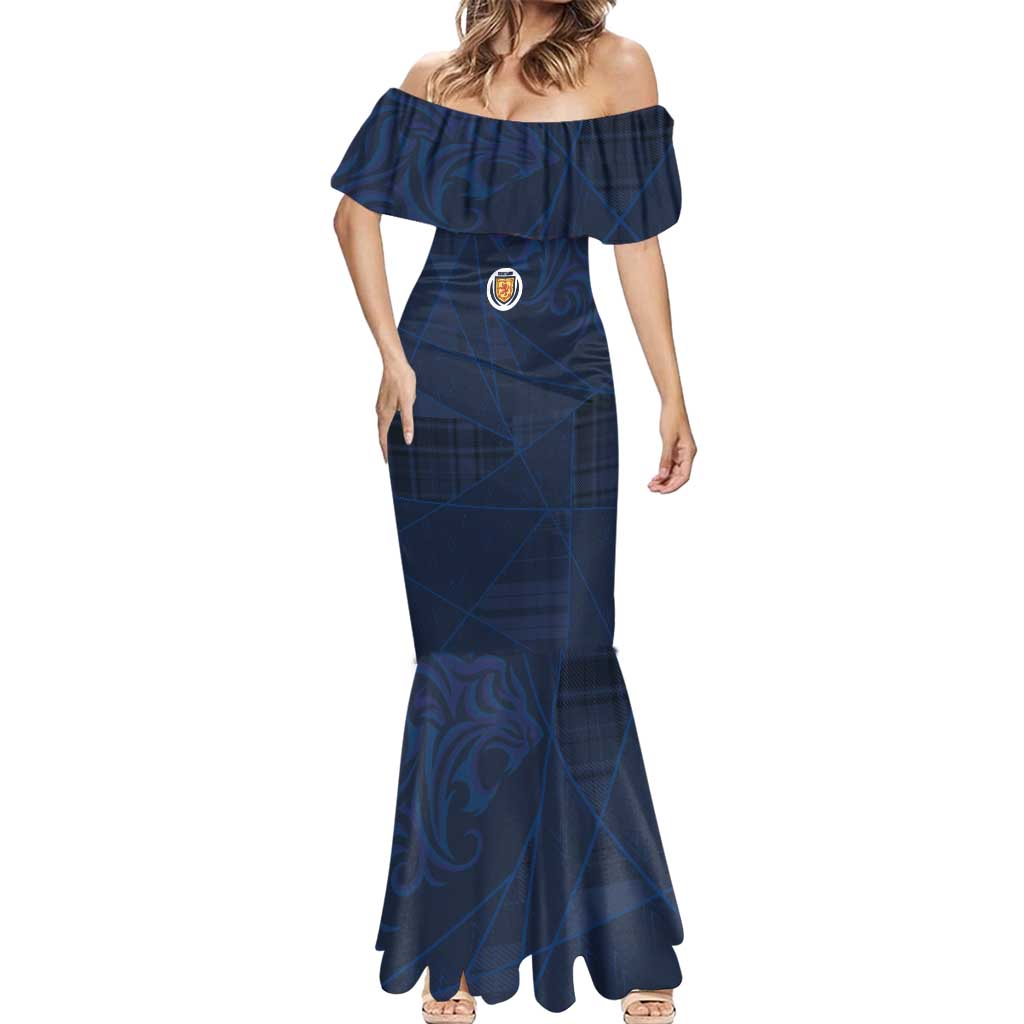 Custom Scotland National Football Mermaid Dress Tartan Patchwork and Sport Lion - Wonder Print Shop