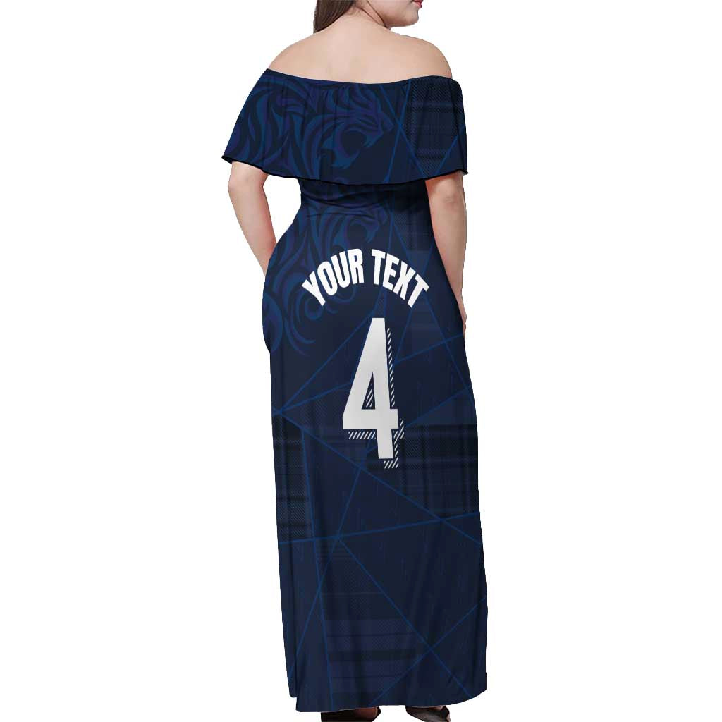 Custom Scotland National Football Off Shoulder Maxi Dress Tartan Patchwork and Sport Lion - Wonder Print Shop