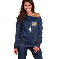 Custom Scotland National Football Off Shoulder Sweater Tartan Patchwork and Sport Lion - Wonder Print Shop