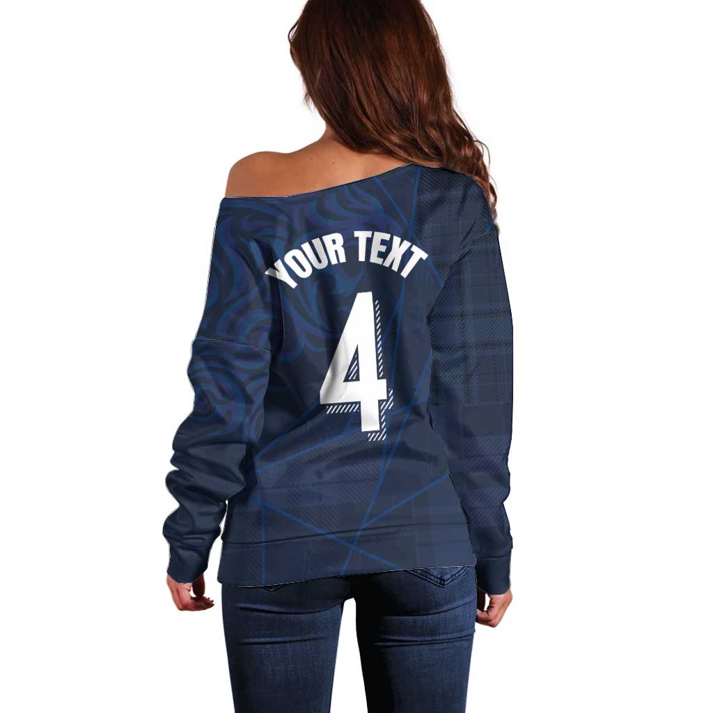Custom Scotland National Football Off Shoulder Sweater Tartan Patchwork and Sport Lion - Wonder Print Shop