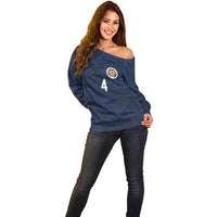 Custom Scotland National Football Off Shoulder Sweater Tartan Patchwork and Sport Lion - Wonder Print Shop