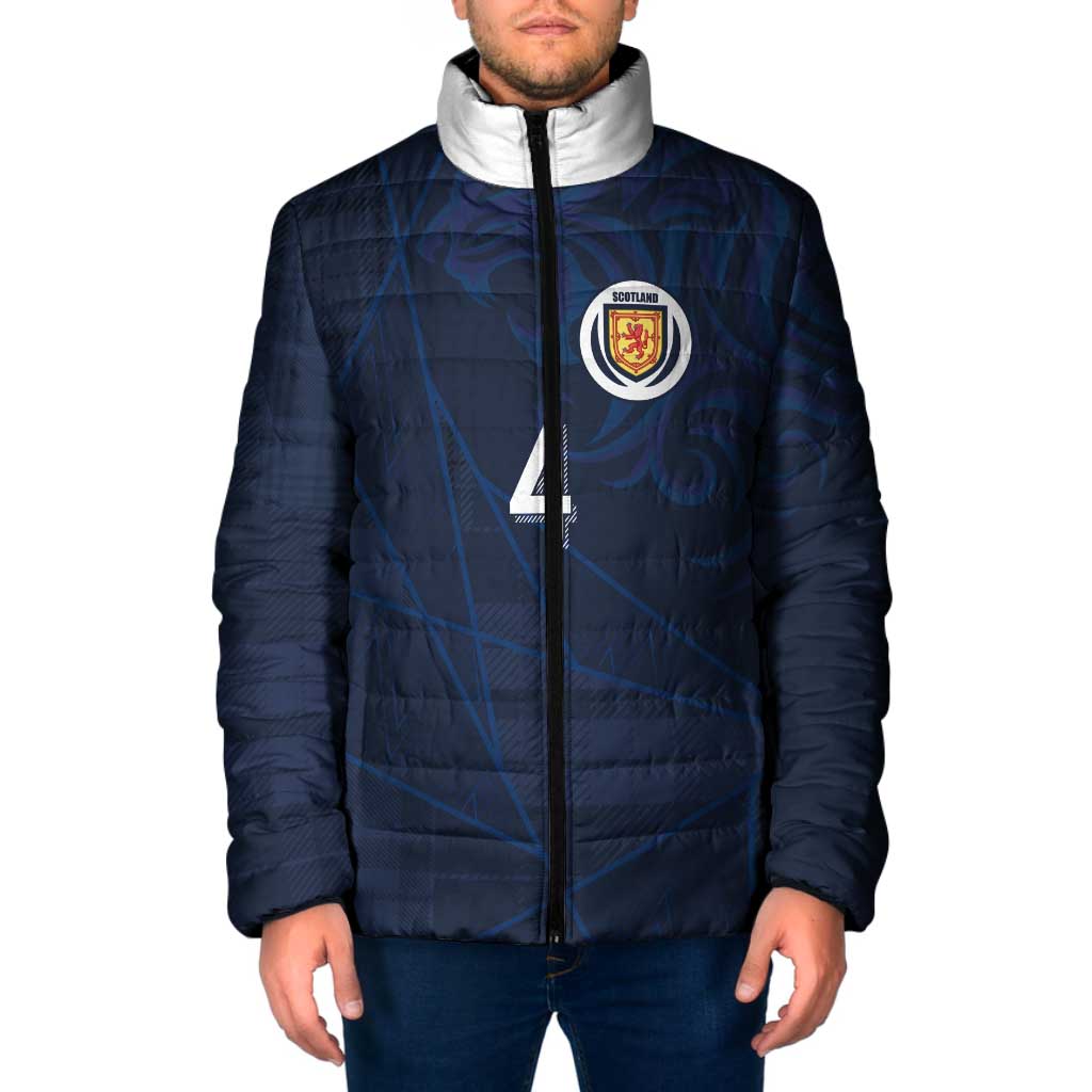 Custom Scotland National Football Padded Jacket Tartan Patchwork and Sport Lion - Wonder Print Shop