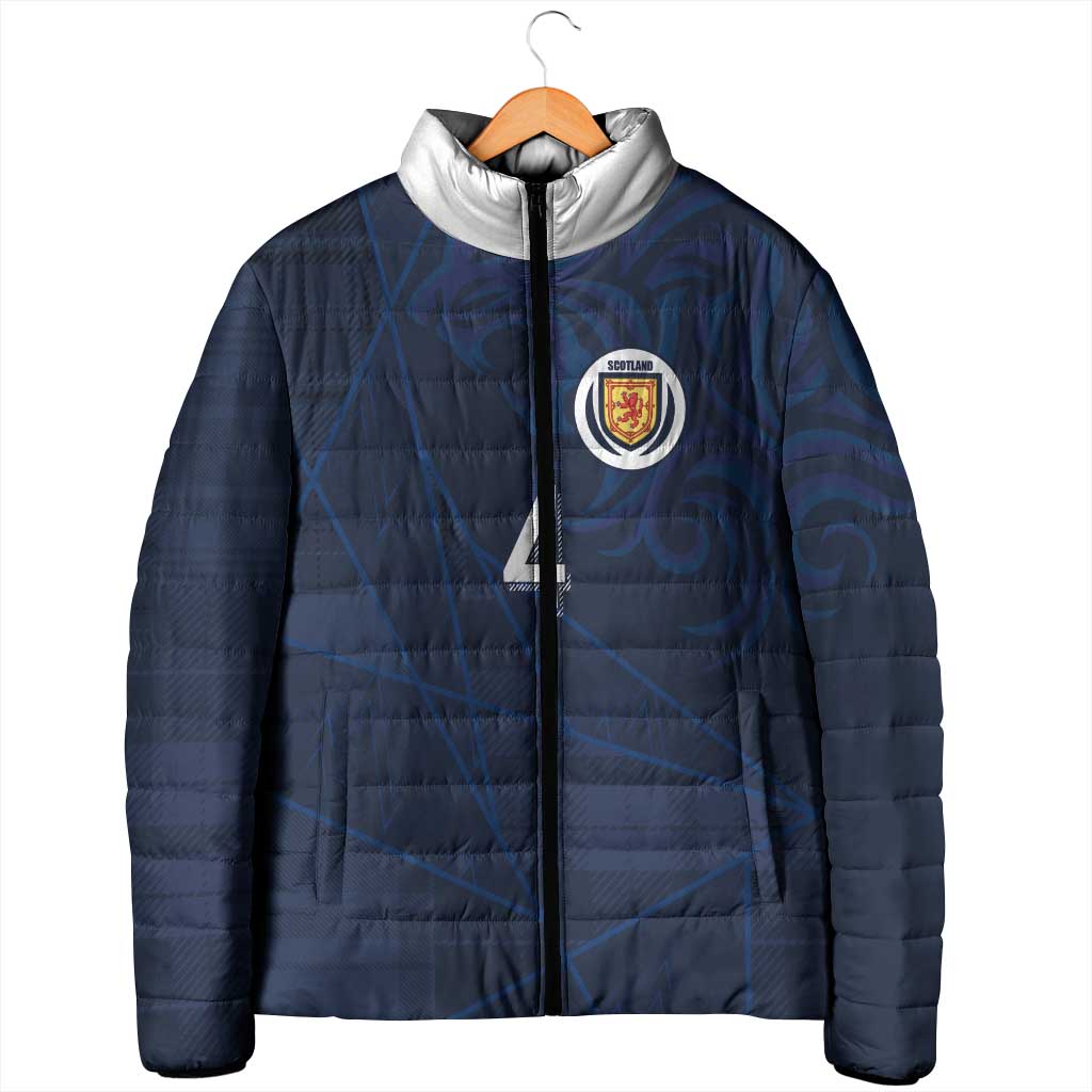 Custom Scotland National Football Padded Jacket Tartan Patchwork and Sport Lion - Wonder Print Shop