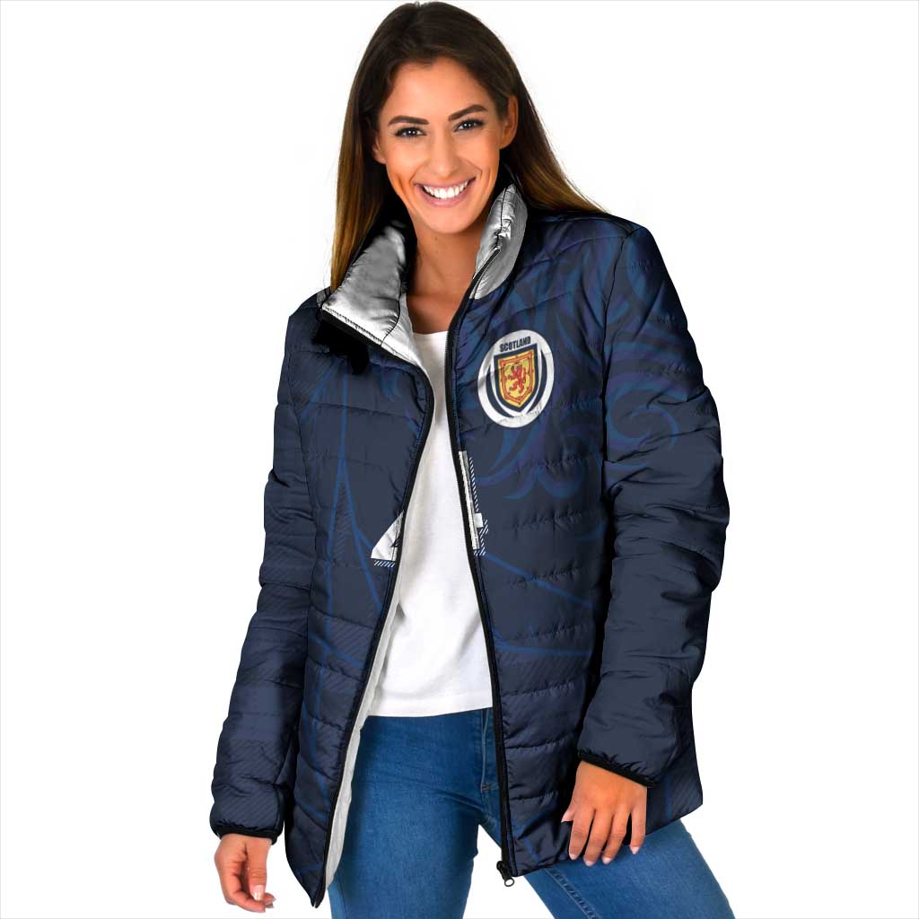 Custom Scotland National Football Padded Jacket Tartan Patchwork and Sport Lion - Wonder Print Shop