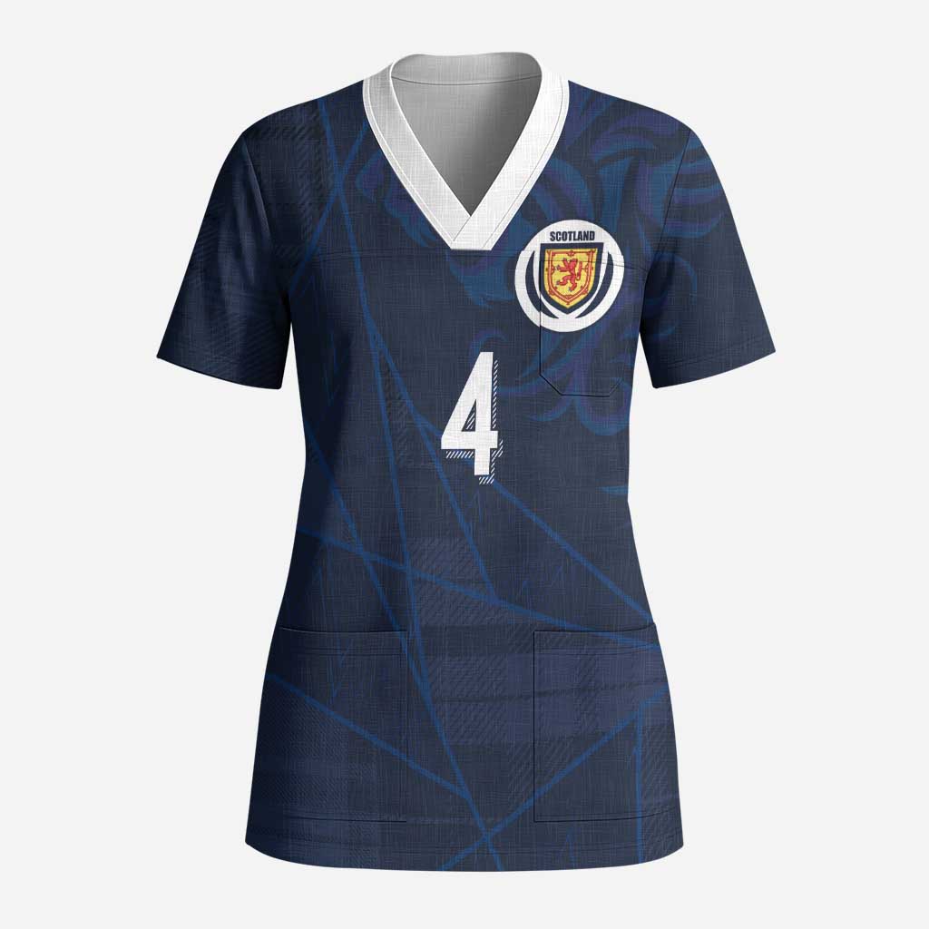Custom Scotland National Football Scrub Top Tartan Patchwork and Sport Lion - Wonder Print Shop
