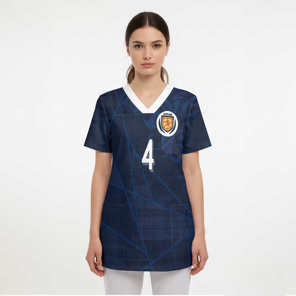 Custom Scotland National Football Scrub Top Tartan Patchwork and Sport Lion - Wonder Print Shop