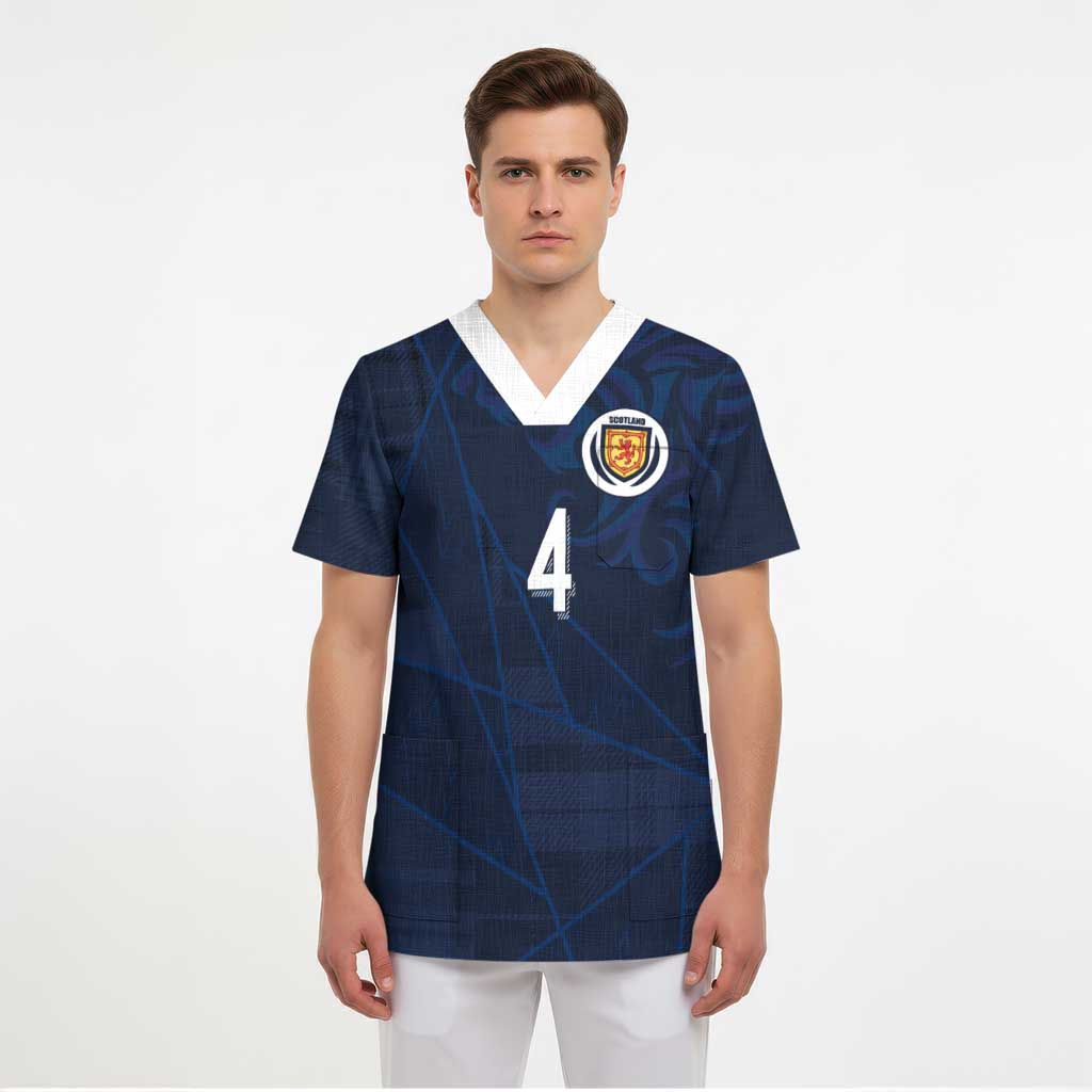 Custom Scotland National Football Scrub Top Tartan Patchwork and Sport Lion - Wonder Print Shop