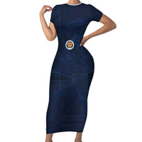 Custom Scotland National Football Short Sleeve Bodycon Dress Tartan Patchwork and Sport Lion - Wonder Print Shop