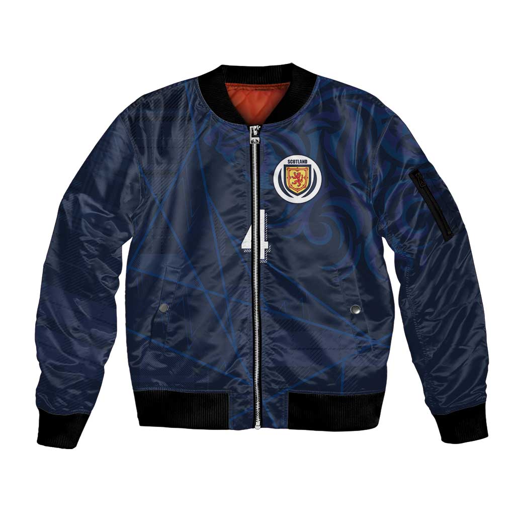 Custom Scotland National Football Sleeve Zip Bomber Jacket Tartan Patchwork and Sport Lion - Wonder Print Shop