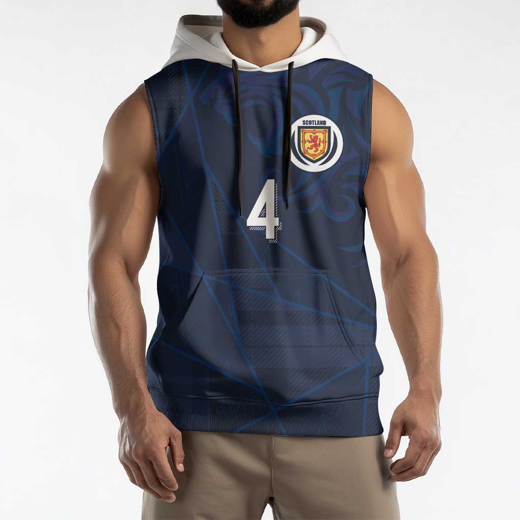Custom Scotland National Football Sleeveless Hoodie Tartan Patchwork and Sport Lion - Wonder Print Shop