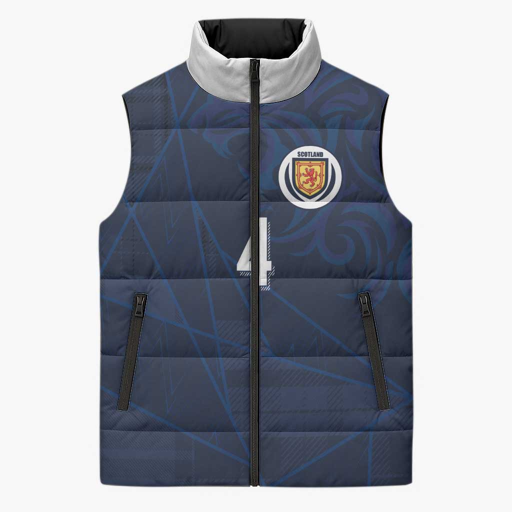 Custom Scotland National Football Sleeveless Puffer Jacket Tartan Patchwork and Sport Lion - Wonder Print Shop