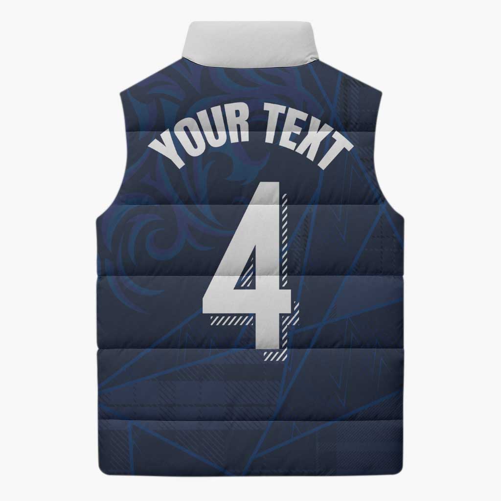 Custom Scotland National Football Sleeveless Puffer Jacket Tartan Patchwork and Sport Lion - Wonder Print Shop