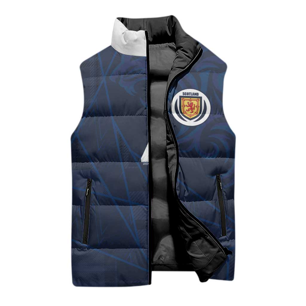 Custom Scotland National Football Sleeveless Puffer Jacket Tartan Patchwork and Sport Lion - Wonder Print Shop