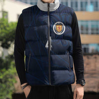 Custom Scotland National Football Sleeveless Puffer Jacket Tartan Patchwork and Sport Lion - Wonder Print Shop