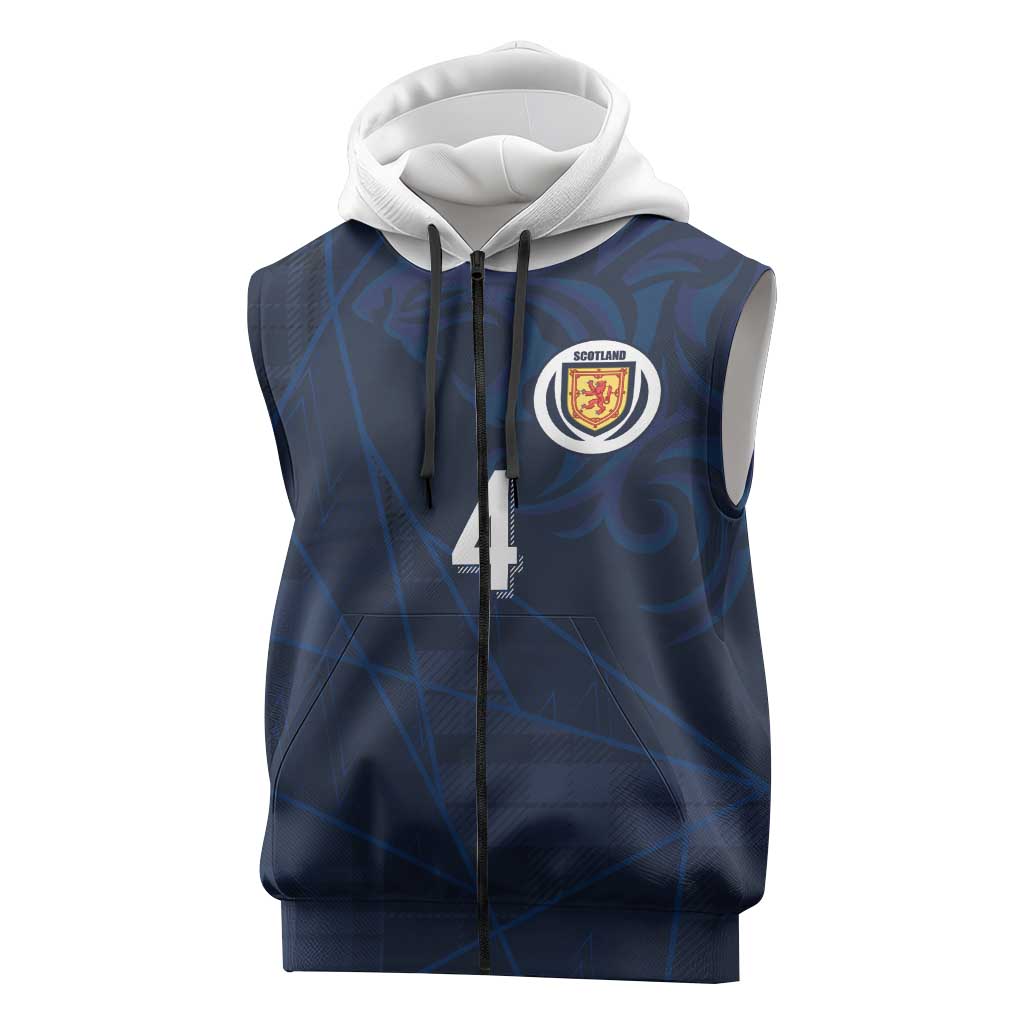 Custom Scotland National Football Sleeveless Zip Hoodie Tartan Patchwork and Sport Lion - Wonder Print Shop