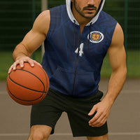 Custom Scotland National Football Sleeveless Zip Hoodie Tartan Patchwork and Sport Lion - Wonder Print Shop