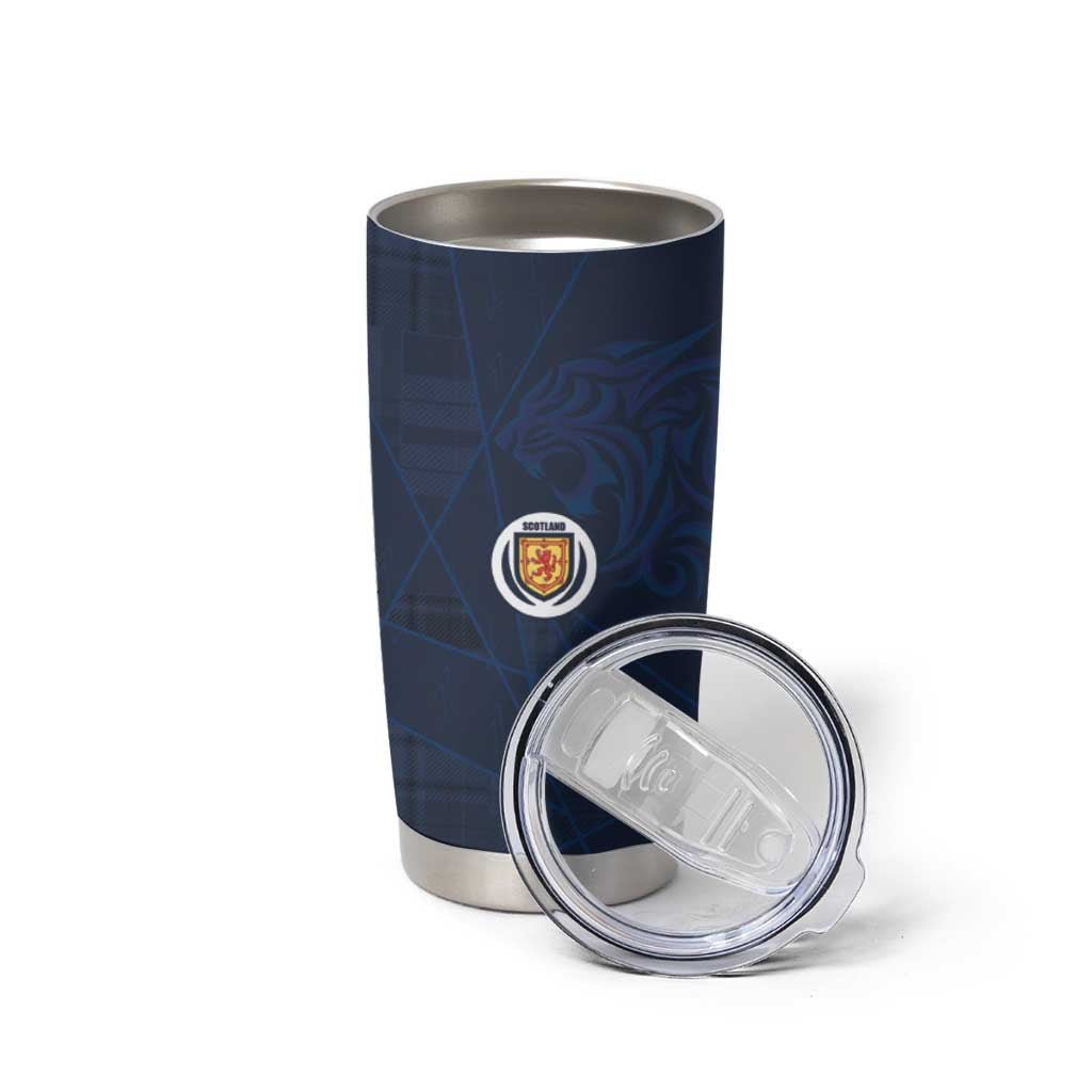 Custom Scotland National Football Tumbler Cup Tartan Patchwork and Sport Lion - Wonder Print Shop