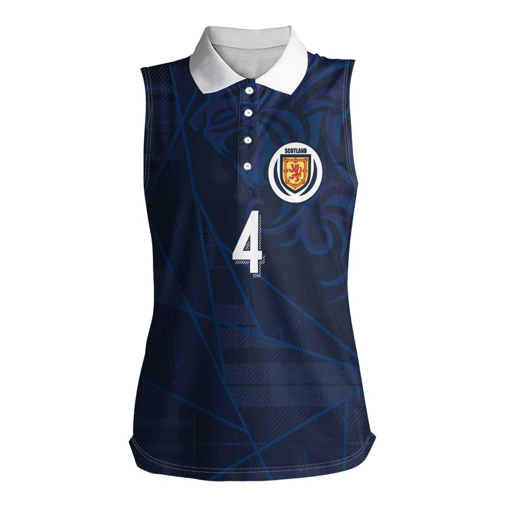 Custom Scotland National Football Women Sleeveless Polo Shirt Tartan Patchwork and Sport Lion - Wonder Print Shop