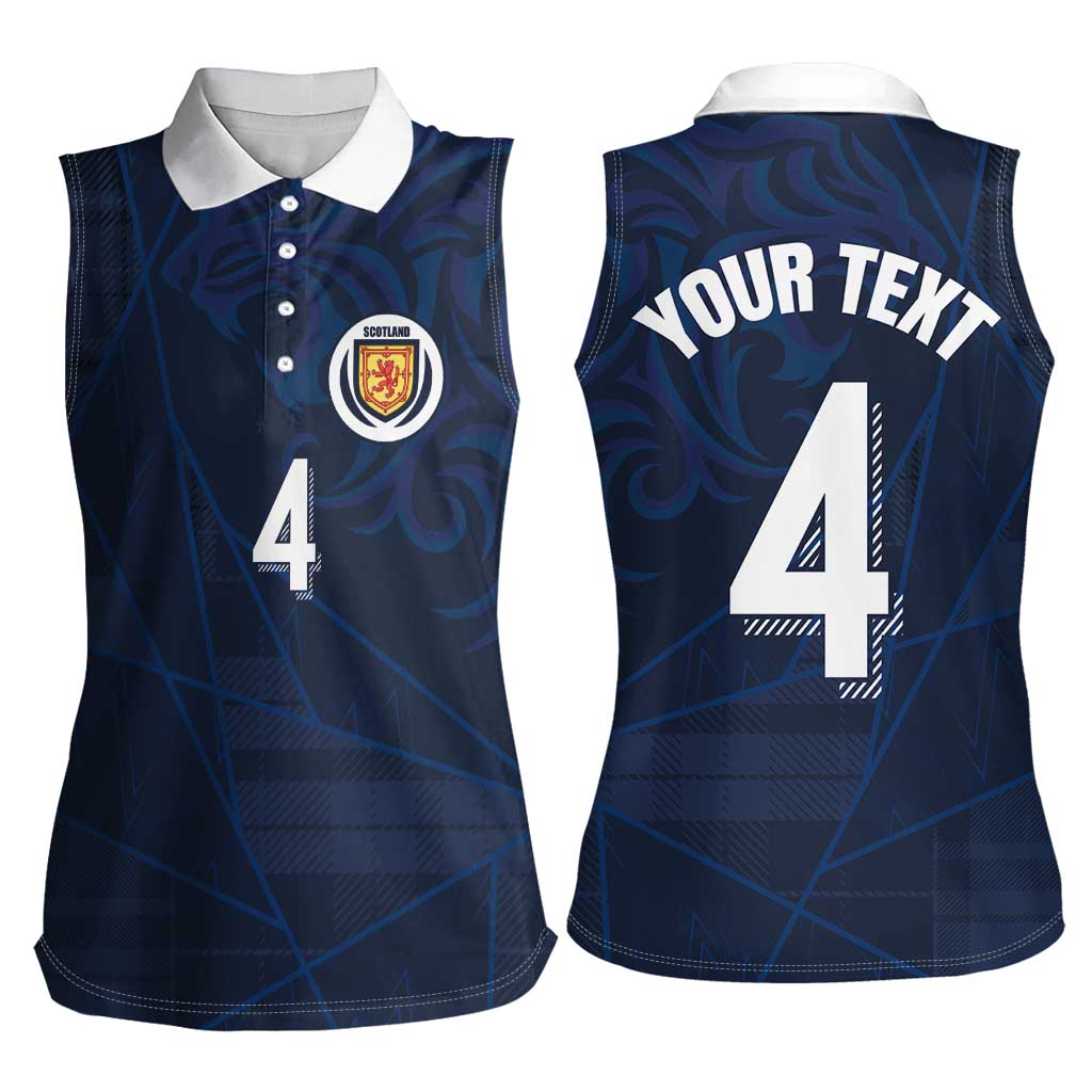 Custom Scotland National Football Women Sleeveless Polo Shirt Tartan Patchwork and Sport Lion - Wonder Print Shop