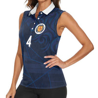 Custom Scotland National Football Women Sleeveless Polo Shirt Tartan Patchwork and Sport Lion - Wonder Print Shop