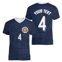 Custom Scotland National Football Women V-Neck T-Shirt Tartan Patchwork and Sport Lion - Wonder Print Shop