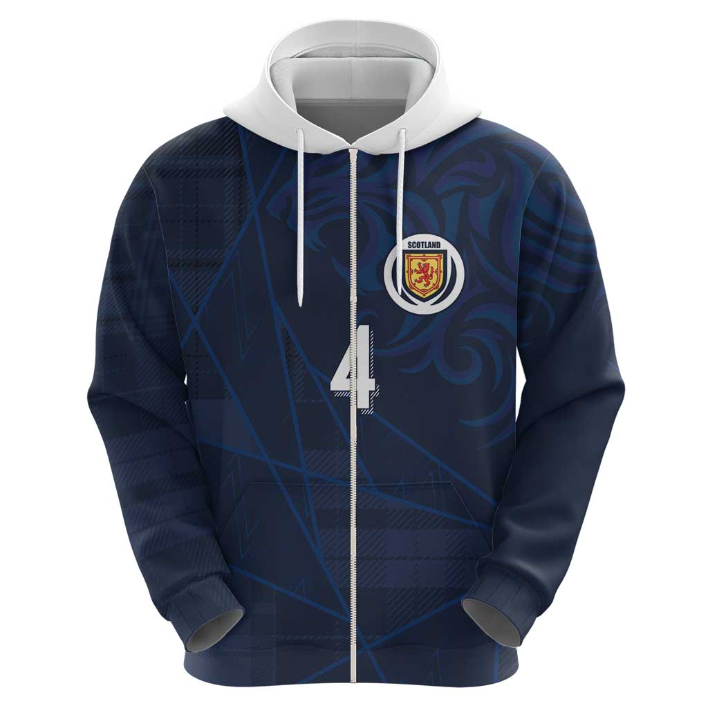 Custom Scotland National Football Zip Hoodie Tartan Patchwork and Sport Lion - Wonder Print Shop