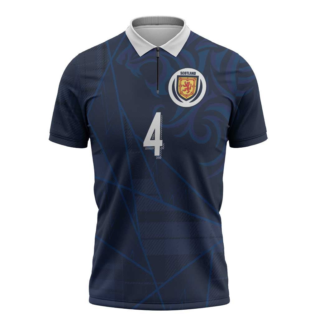 Custom Scotland National Football Zipper Polo Shirt Tartan Patchwork and Sport Lion - Wonder Print Shop