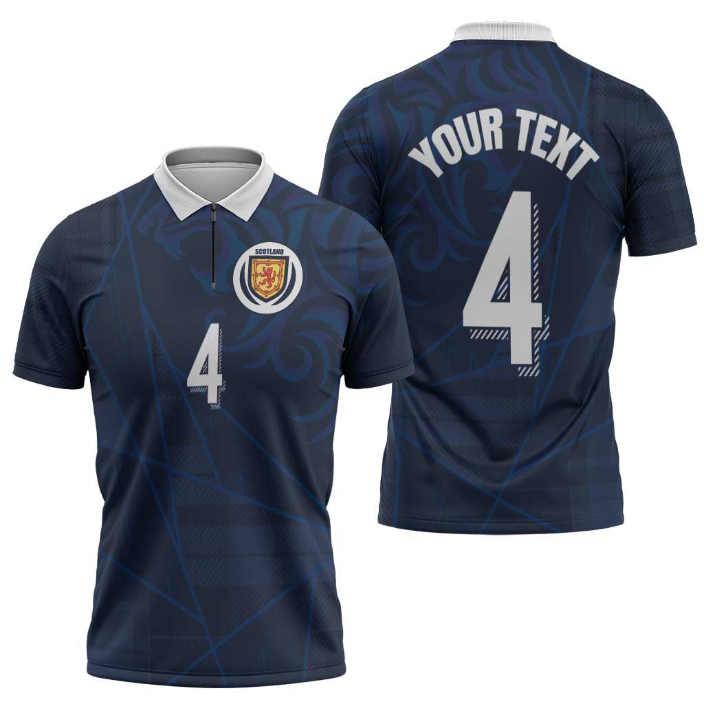 Custom Scotland National Football Zipper Polo Shirt Tartan Patchwork and Sport Lion - Wonder Print Shop