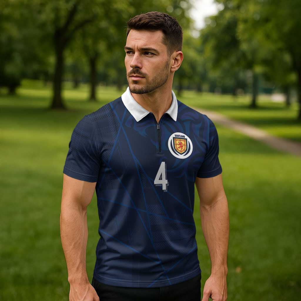 Custom Scotland National Football Zipper Polo Shirt Tartan Patchwork and Sport Lion - Wonder Print Shop