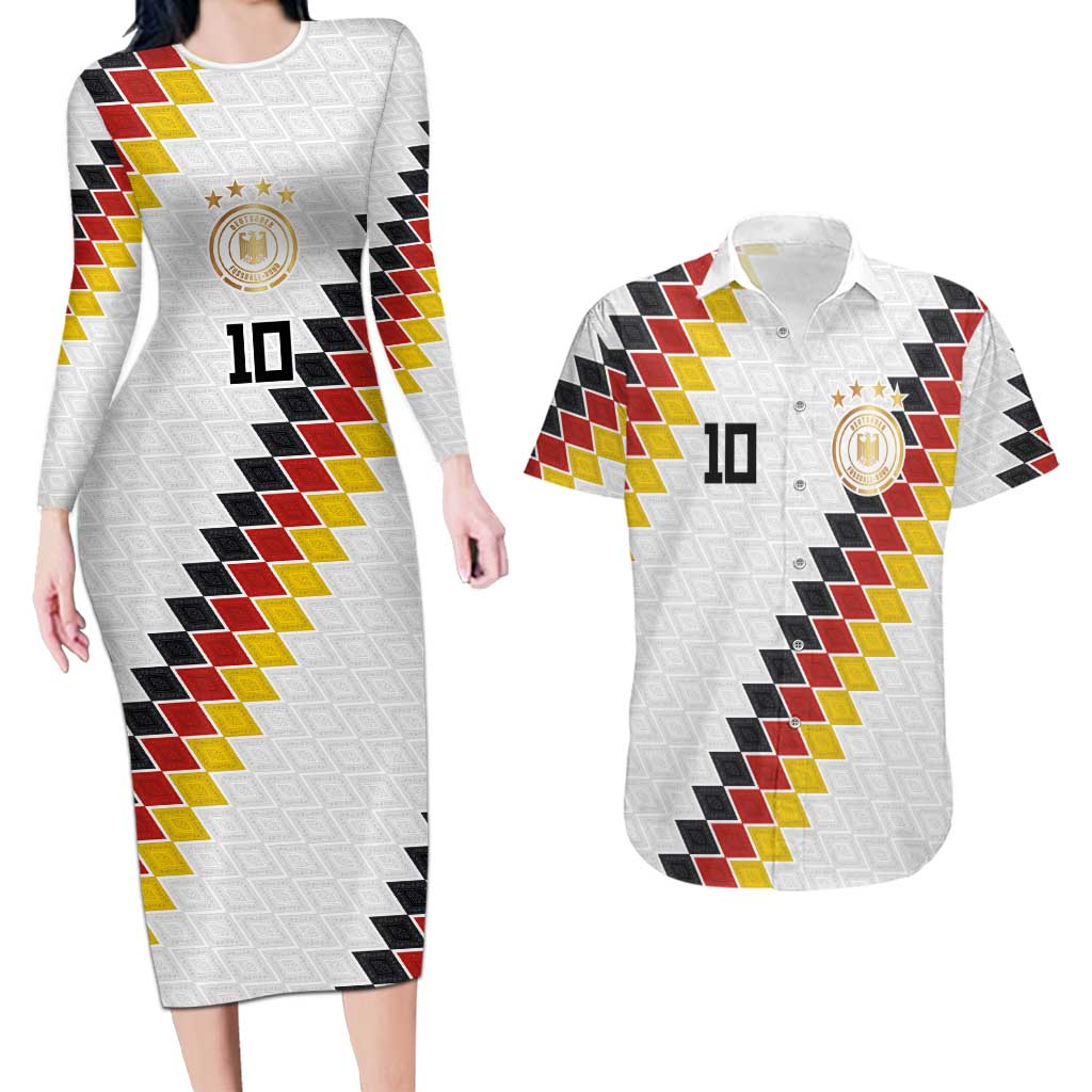 Custom Germany National Football Couples Matching Long Sleeve Bodycon Dress and Hawaiian Shirt Inspired German Flag and Bavarian Renaissance Motifs - Wonder Print Shop