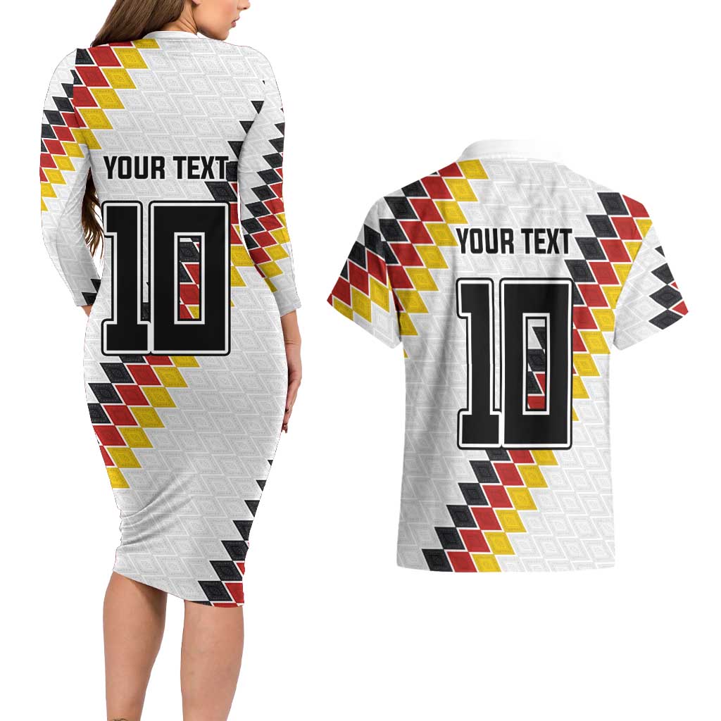 Custom Germany National Football Couples Matching Long Sleeve Bodycon Dress and Hawaiian Shirt Inspired German Flag and Bavarian Renaissance Motifs - Wonder Print Shop