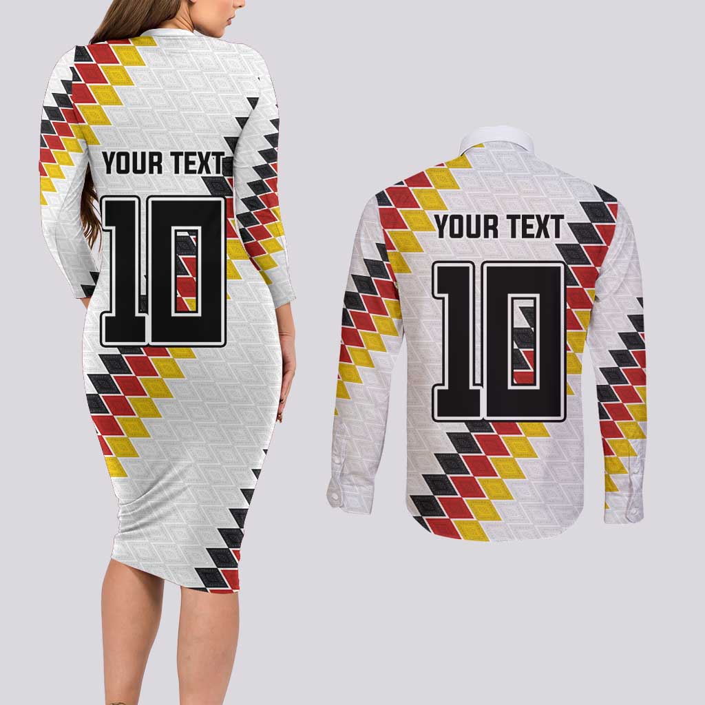 Custom Germany National Football Couples Matching Long Sleeve Bodycon Dress and Long Sleeve Button Shirt Inspired German Flag and Bavarian Renaissance Motifs - Wonder Print Shop