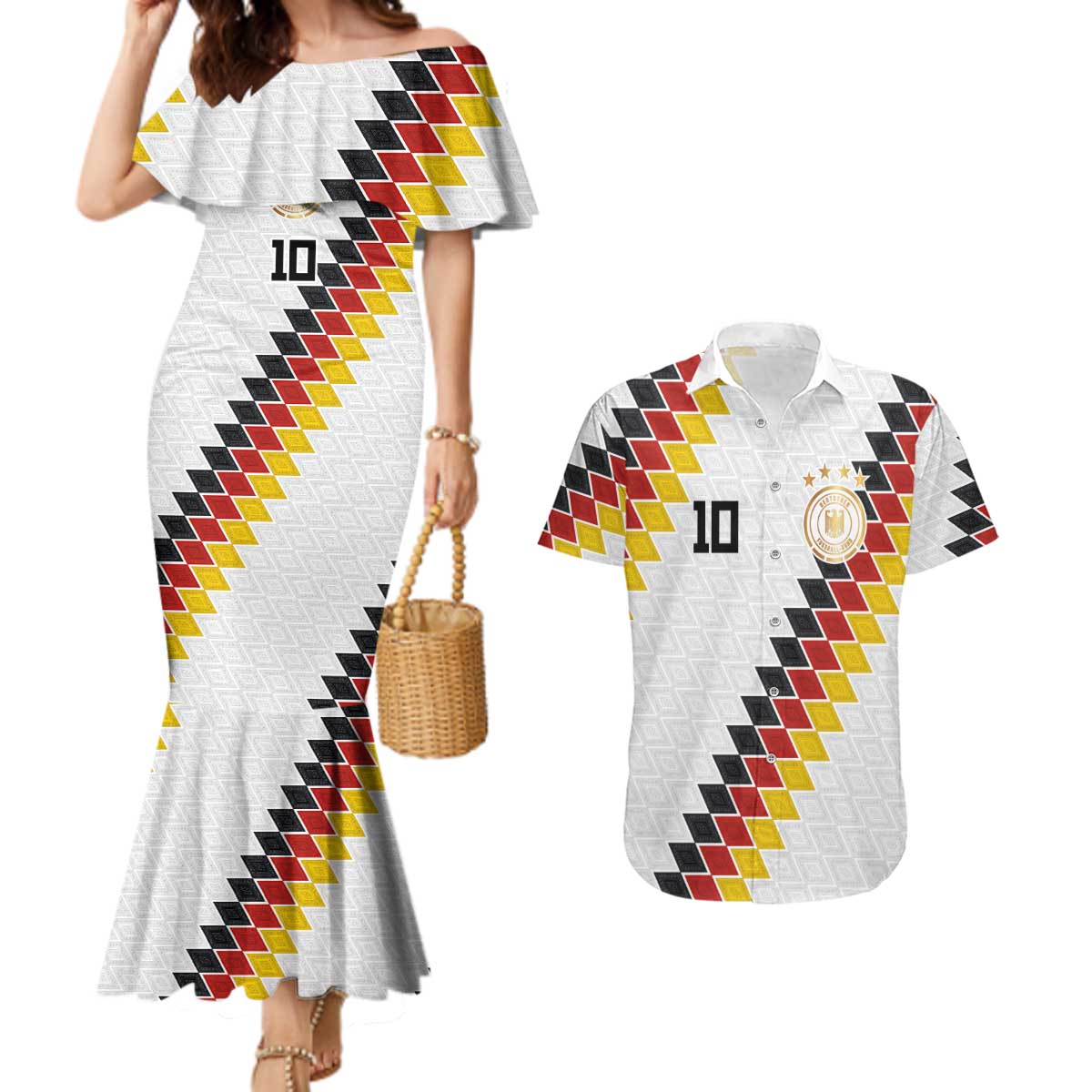 Custom Germany National Football Couples Matching Mermaid Dress and Hawaiian Shirt Inspired German Flag and Bavarian Renaissance Motifs - Wonder Print Shop
