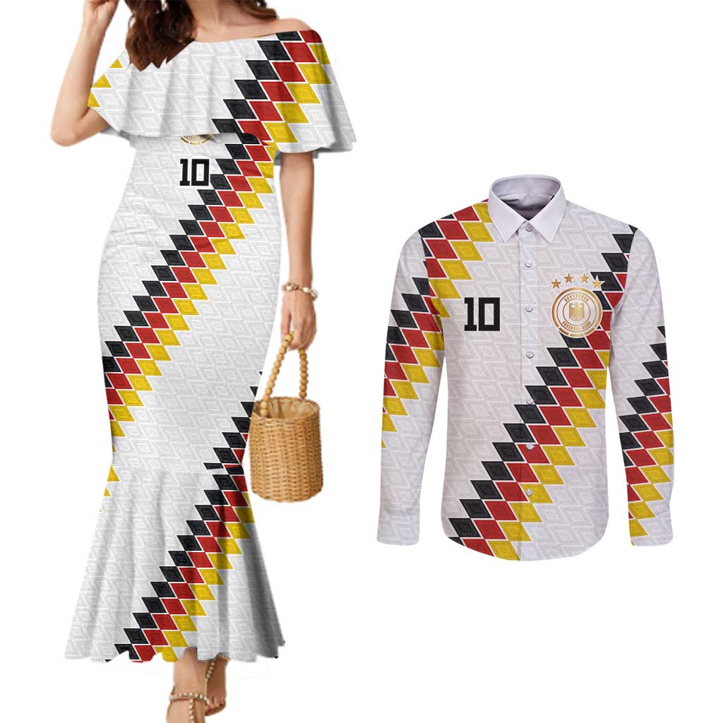 Custom Germany National Football Couples Matching Mermaid Dress and Long Sleeve Button Shirt Inspired German Flag and Bavarian Renaissance Motifs - Wonder Print Shop