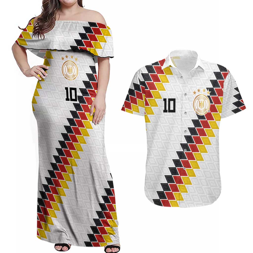 Custom Germany National Football Couples Matching Off Shoulder Maxi Dress and Hawaiian Shirt Inspired German Flag and Bavarian Renaissance Motifs - Wonder Print Shop
