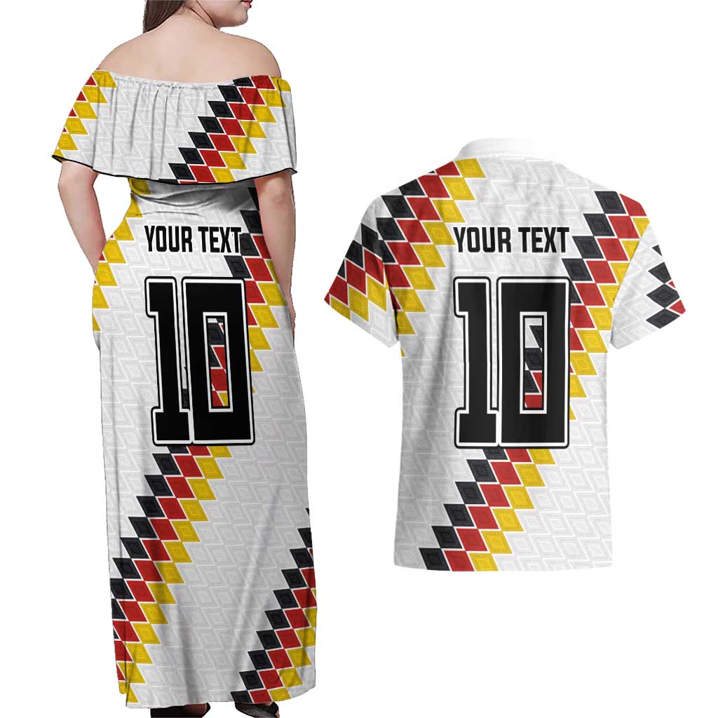 Custom Germany National Football Couples Matching Off Shoulder Maxi Dress and Hawaiian Shirt Inspired German Flag and Bavarian Renaissance Motifs - Wonder Print Shop