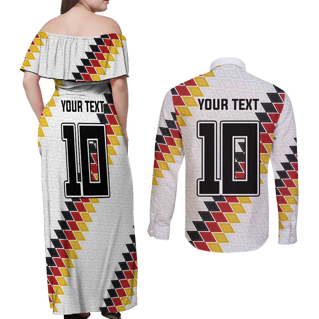 Custom Germany National Football Couples Matching Off Shoulder Maxi Dress and Long Sleeve Button Shirt Inspired German Flag and Bavarian Renaissance Motifs - Wonder Print Shop
