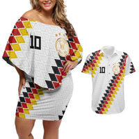 Custom Germany National Football Couples Matching Off Shoulder Short Dress and Hawaiian Shirt Inspired German Flag and Bavarian Renaissance Motifs - Wonder Print Shop