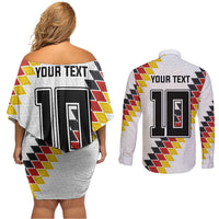 Custom Germany National Football Couples Matching Off Shoulder Short Dress and Long Sleeve Button Shirt Inspired German Flag and Bavarian Renaissance Motifs - Wonder Print Shop