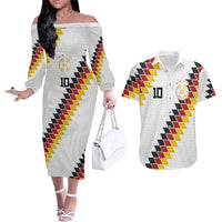 Custom Germany National Football Couples Matching Off The Shoulder Long Sleeve Dress and Hawaiian Shirt Inspired German Flag and Bavarian Renaissance Motifs - Wonder Print Shop