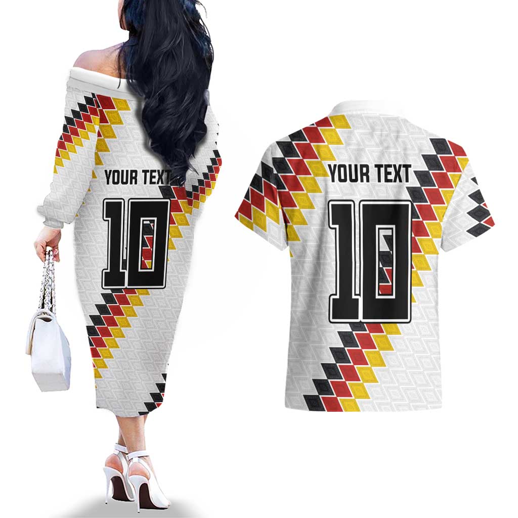 Custom Germany National Football Couples Matching Off The Shoulder Long Sleeve Dress and Hawaiian Shirt Inspired German Flag and Bavarian Renaissance Motifs - Wonder Print Shop