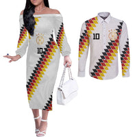 Custom Germany National Football Couples Matching Off The Shoulder Long Sleeve Dress and Long Sleeve Button Shirt Inspired German Flag and Bavarian Renaissance Motifs - Wonder Print Shop